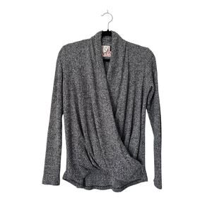 Anthropologie Akemi + Kin Sweater Size S Grey Faux Wrap Boho Minimalist Neutral